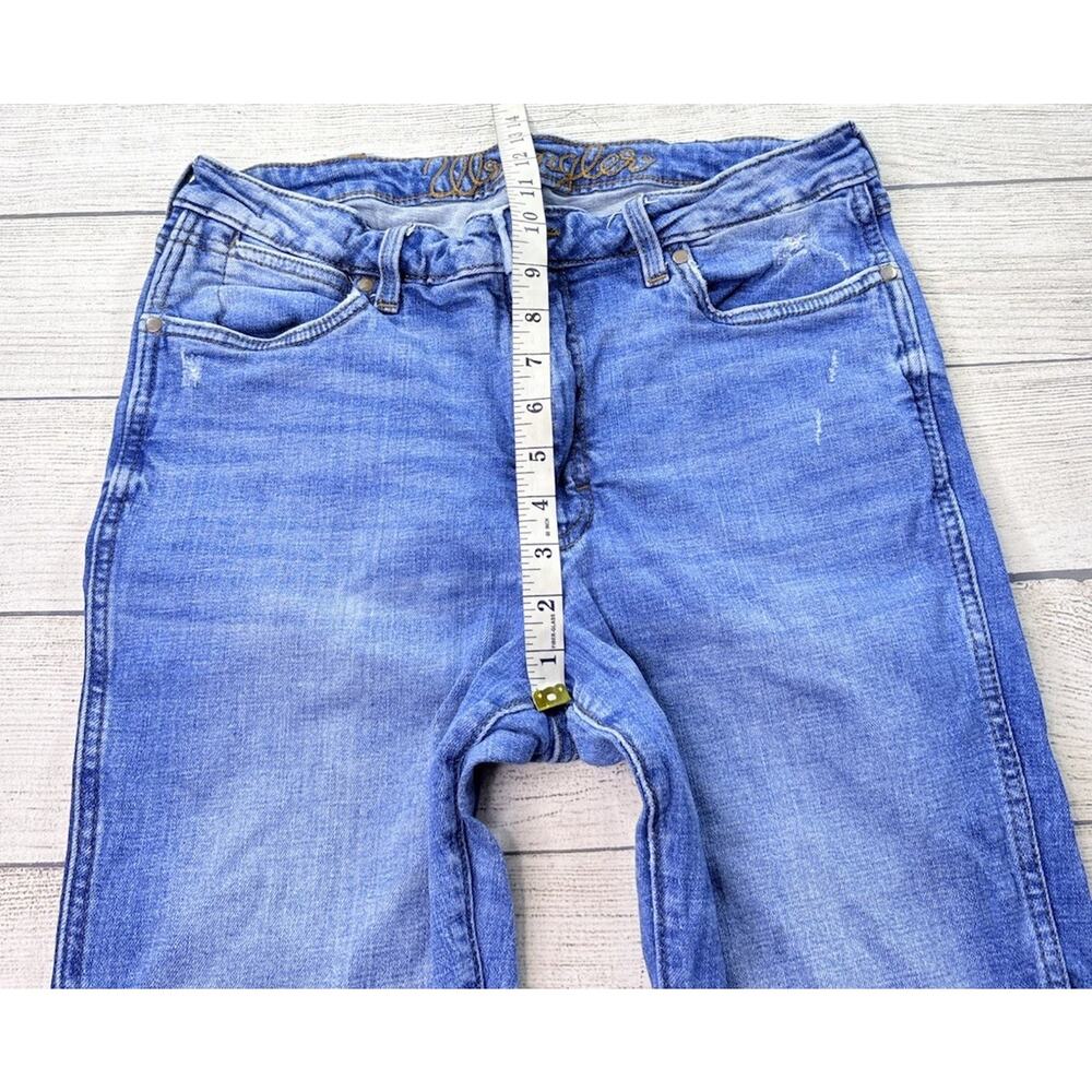 Wrangler Women's Retro High Rise Trouser Flare Jeans Blue Stretch Size 31x32 - Picture 5 of 12